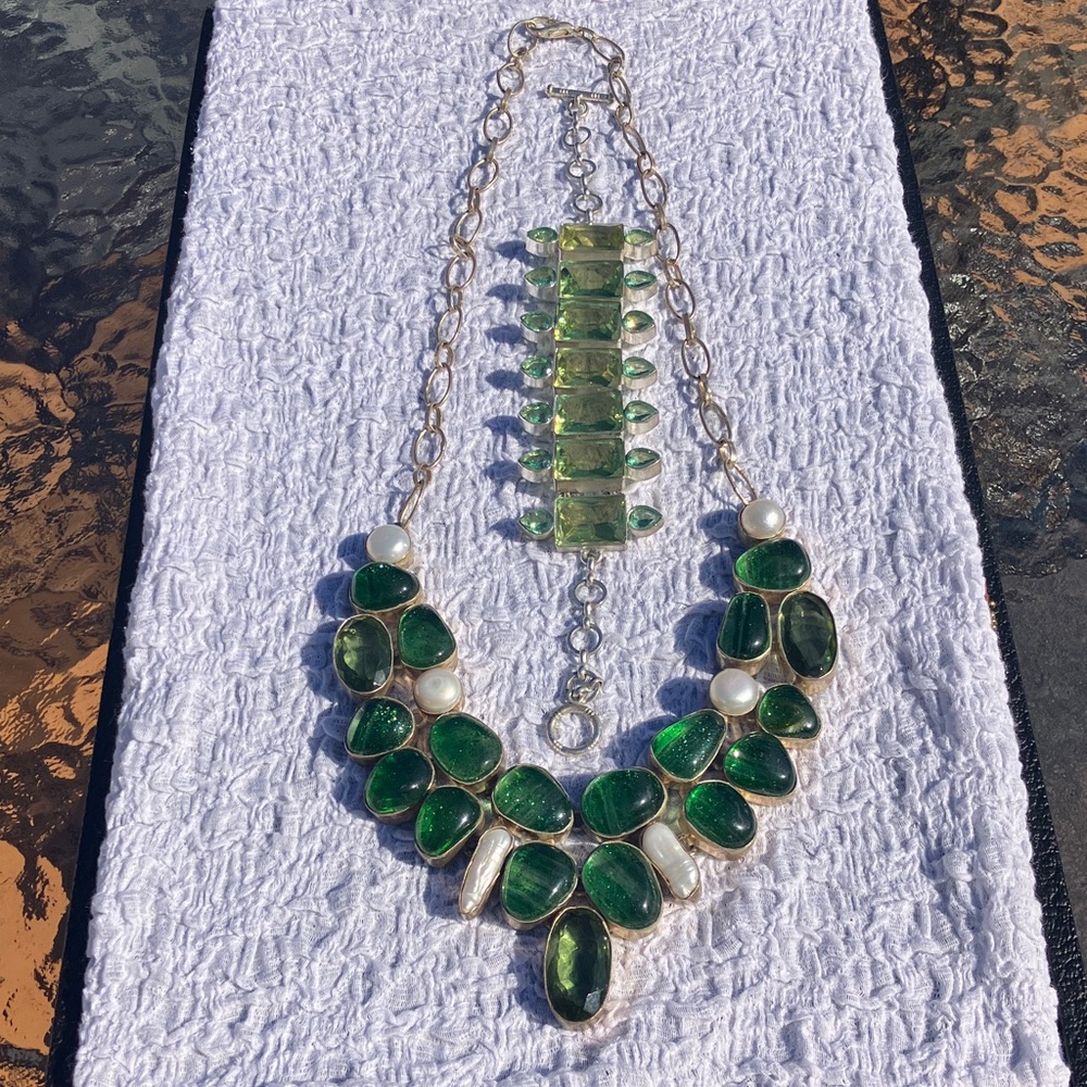 Statement, necklace, and bracelet handmade in India